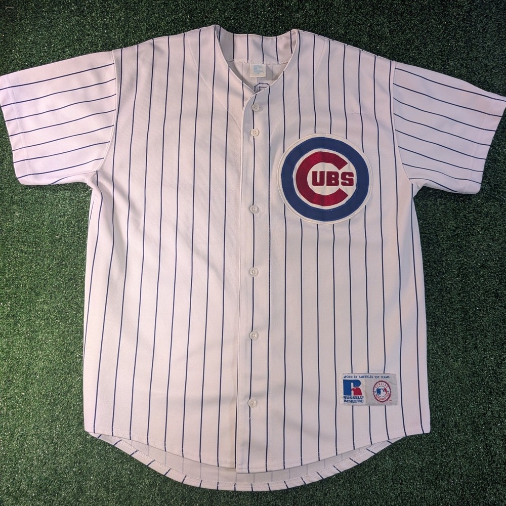 Vintage Russell Athletic Chicago Cubs Kerry Wood 34 Pinstripe Jersey Mens Medium